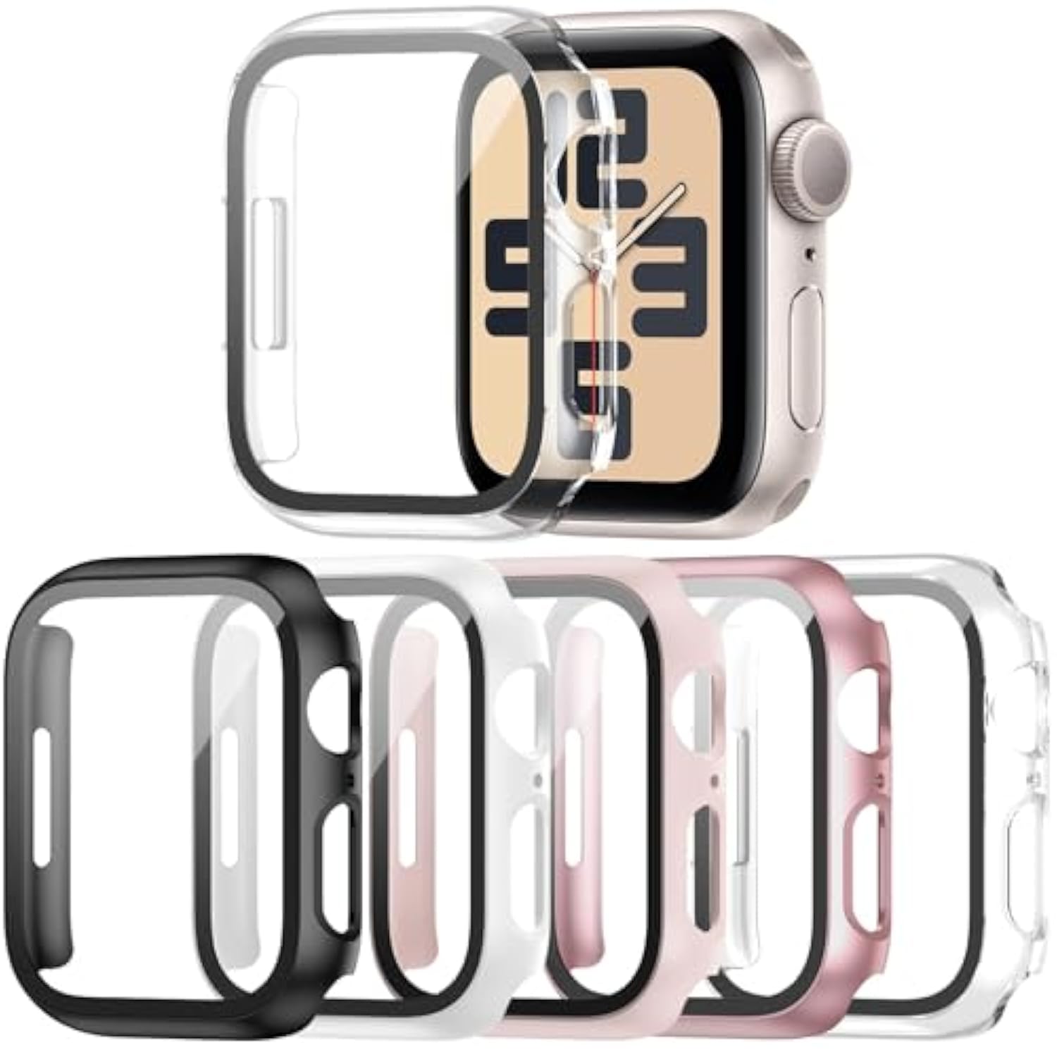 5 Pack Hard Pc Case With Tempered Glass Screen Protector For Watch 40Mm Se(2023) (2Nd Gen) Series 6 5 4 Se, Scratch Resistant Bumper Protective Cover For Iwatch 40Mm Accessories