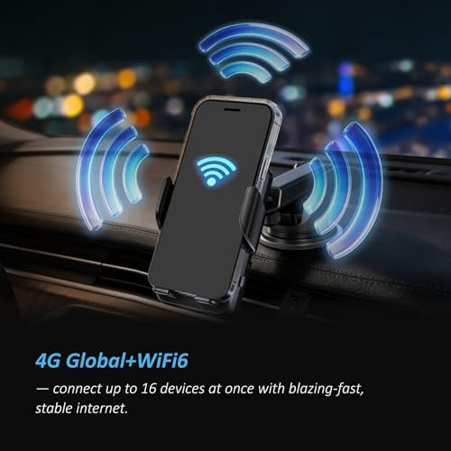 4G Mobile Car WiFi Hotspot with 10GB Preloaded US Data, Phone Holder for Navigation Wireless Charging Mount for Driving, Passenger Connectivity &