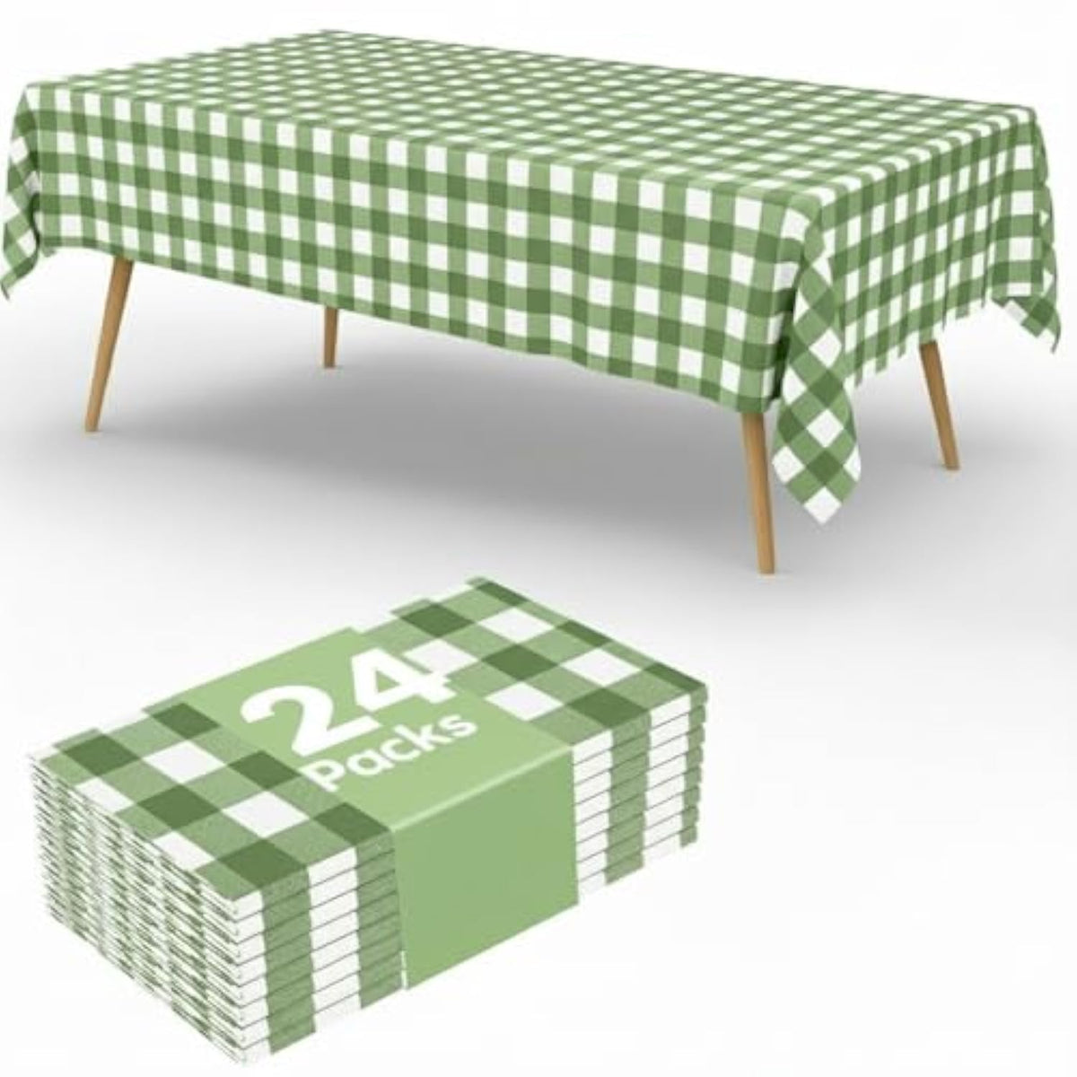 24 Pcs Sage Green Gingham Disposable Tablecloth 54x108in for Parties