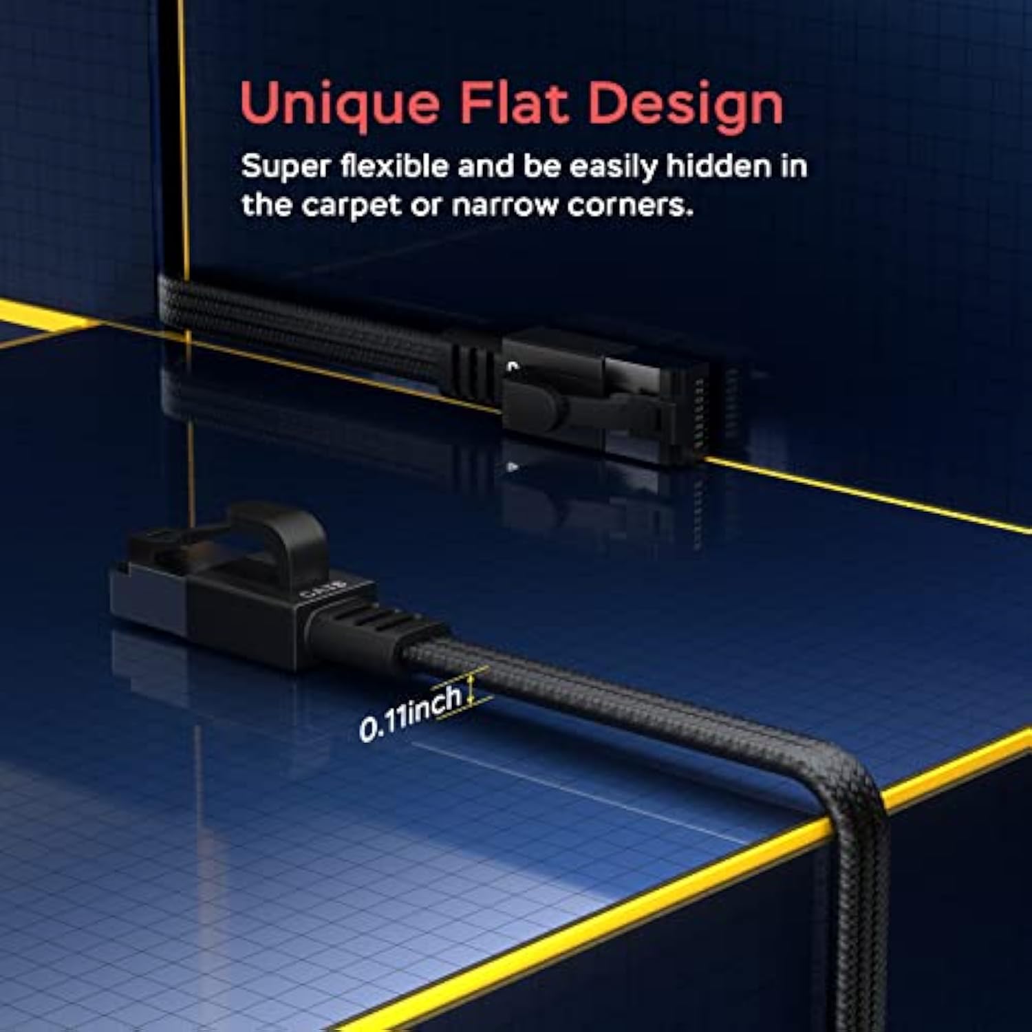 Cat 8 Flat Ethernet Cable 50 Ft, Nylon Braided High Speed Network Cable Lan Ca