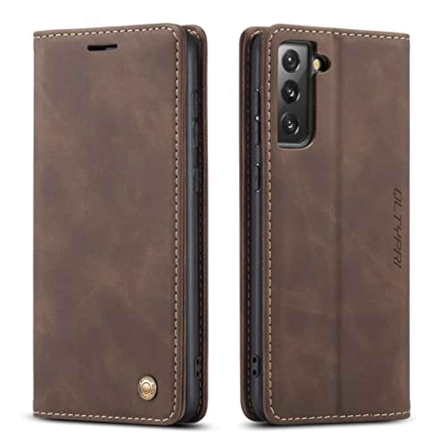 Case For Samsung Galaxy S21 5G, Vintage Pu Leather Wallet Case Card Slot Kickstand Magnetic Closure Shockproof Flip Folio Cover For Samsung Galaxy S21 - Coffee Brown