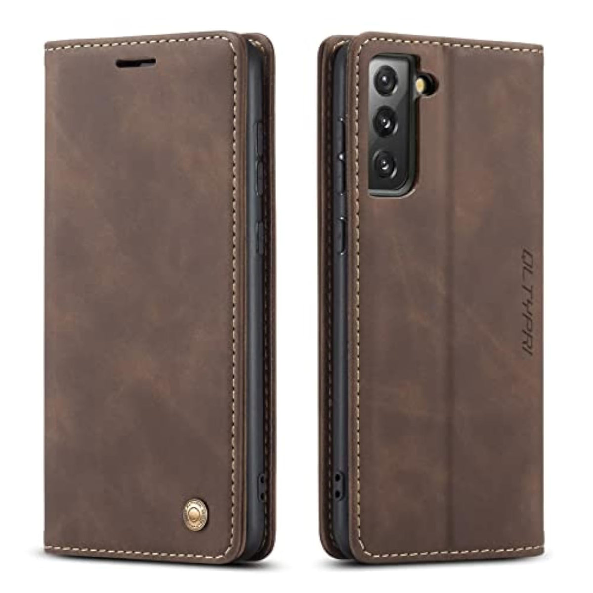 Case For Samsung Galaxy S21 5G, Vintage Pu Leather Wallet Case Card Slot Kickstand Magnetic Closure Shockproof Flip Folio Cover For Samsung Galaxy S21 - Coffee Brown