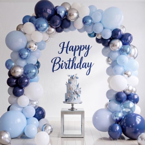 Navy Light Blue Silver White Balloons Arch Kit Birthday Decoration, 129pcs