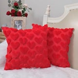 Valentines Day Soft Plush Love Heart Pillow Covers, 18 X 18 Inch Set Of 2, Faux Fur Wool Decorative Anniversary Cushion Case For Sofa Home Decoration Red Gc010-18
