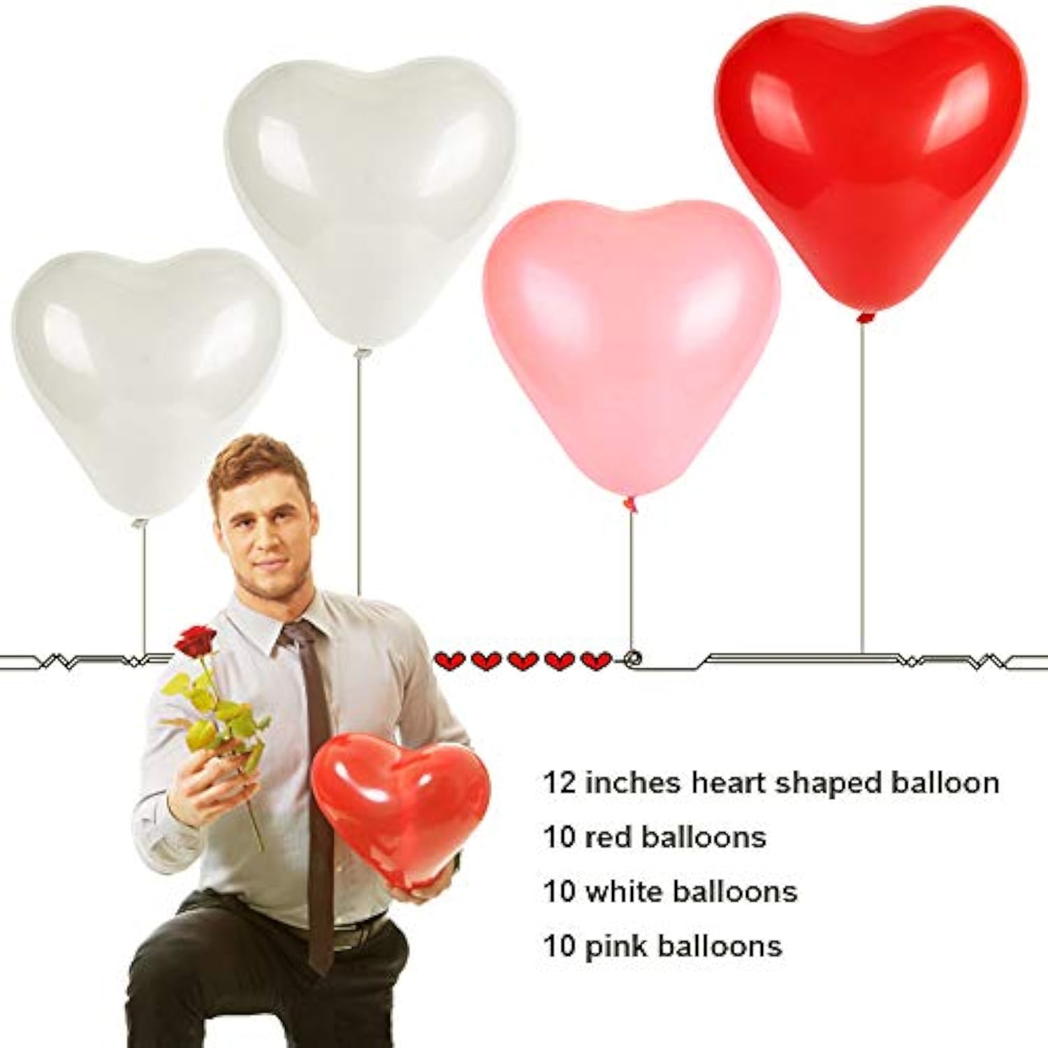 Heart Shape Latex Balloons For Valentines Day,Propose Marriage,Wedding Party(White+Red +Pink)3 Style,12 Inch