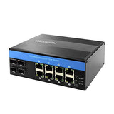 Network Switch 12Port Industrial Gigabit Ethernet With 8 Port Poe 4 Port Sfp 240W Din Rail Mounted Ip40 For Outdoor Use