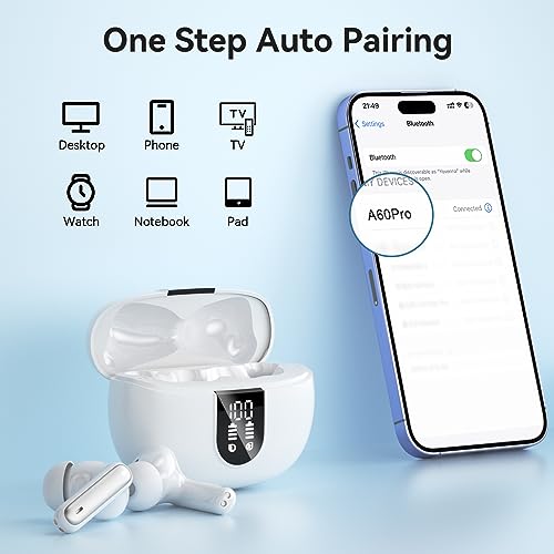 Wireless Earbuds, Bluetooth 5.3 Headphones 40Hrs Playtime Deep Bass Stereo In-Ear Earbud, Led Power Display,