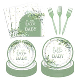 96 Pcs Sage Green Baby Shower Tableware Set, Disposable Party Plates & Napkins for 24