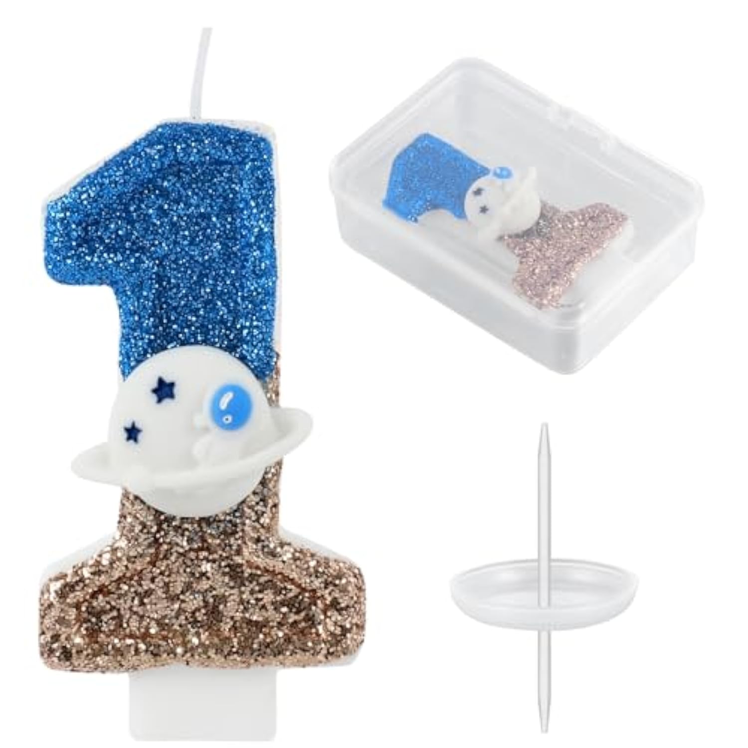 Space Birthday Candle Astronaut Blue Number 1 Candle Outer Space Cake Decorations Spaceship Cupcake Toppers Spaceman Theme Party Decor Favors