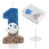 Space Birthday Candle Astronaut Blue Number 1 Candle Outer Space Cake Decorations Spaceship Cupcake Toppers Spaceman Theme Party Decor Favors