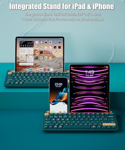Bluetooth Keyboard With Integrated Stand For Ipad & Iphone, 75% Compact Silent 79 Keys, 2 Aaa Batteries, Smart Auto-Sleep, For Mult-Device, Laptop, Tablet, Smartphone (Dark Green)