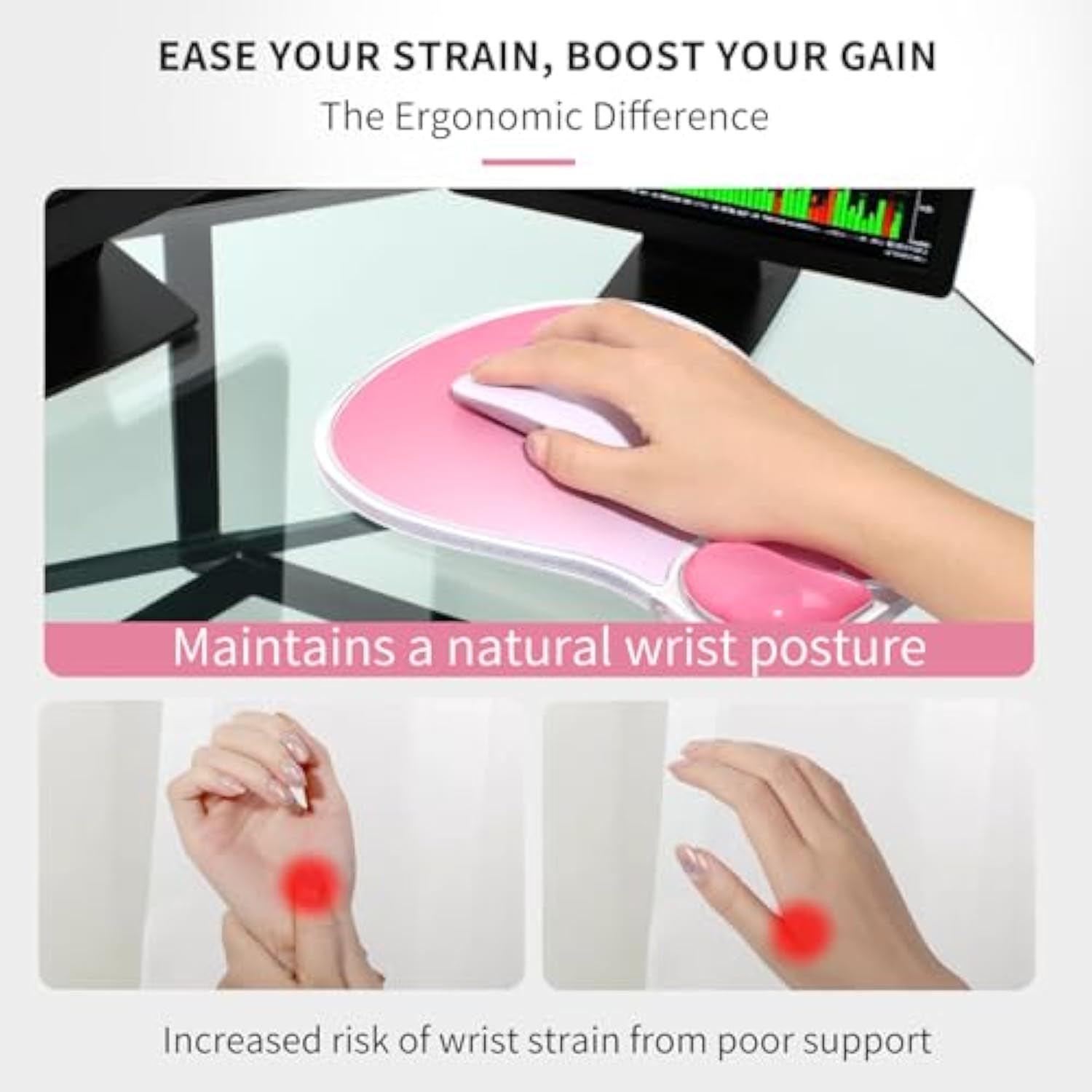 Ergonomic Gel Mouse Pad With Wrist Support – Non-Slip Desk Mousepad For Laptop & Computer, Rose Pink Gradient