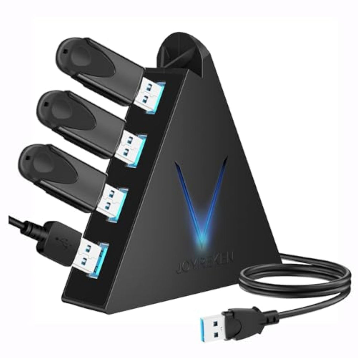 4-Port Usb 3.0 Hub, Flyingvhub Usb Hub Tower With 2 Ft Extended Cable,Usb Splitter For Laptop,Pc,Ps4,Ps5,Xbox,Mouse,Keyboard, Flash Drive, U-Disk (Black)