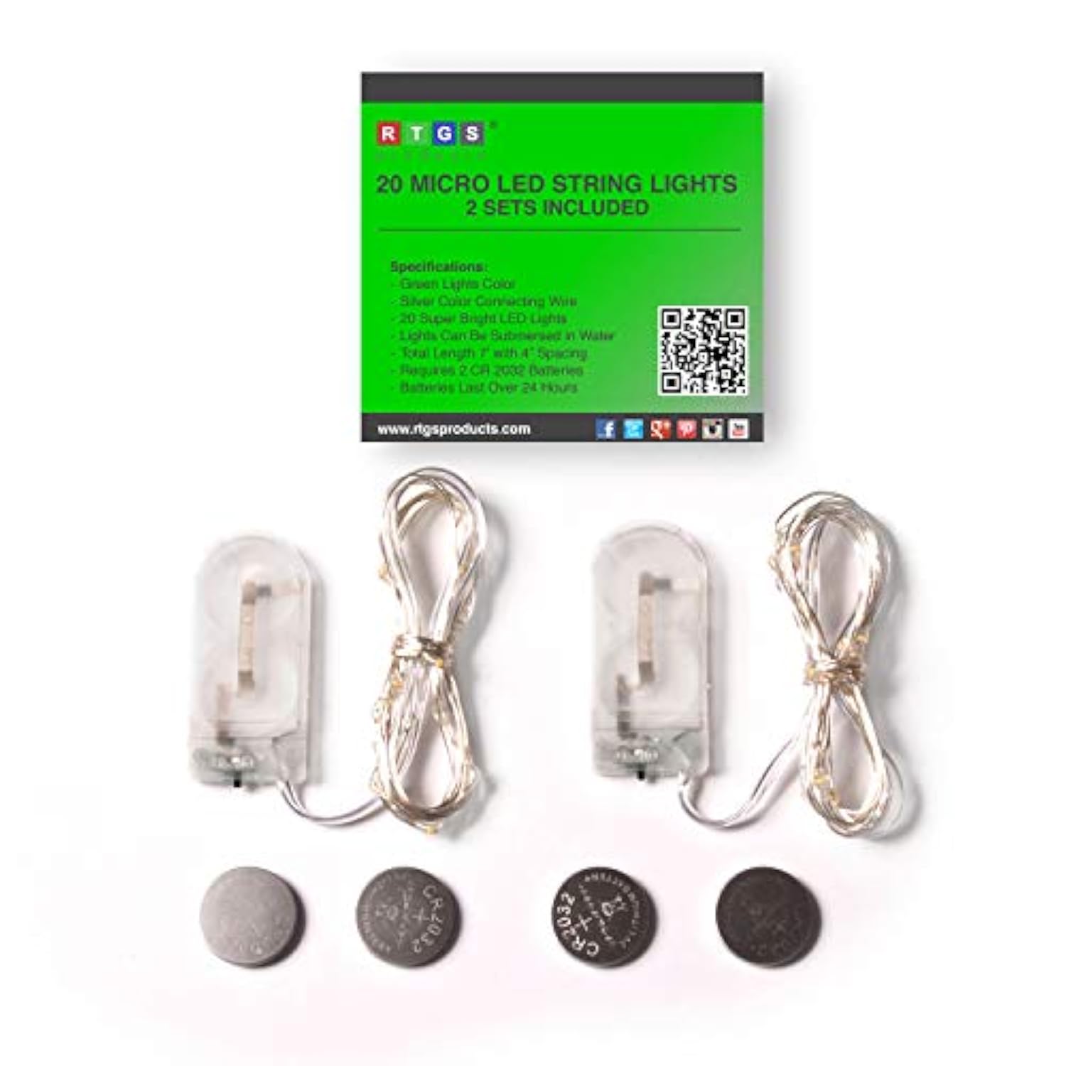 2 Sets 20 Leds Green Color String Lights Silver Wire Indoor And Outdoor 6.5 Feet Firefly Starry Fairy Lights Battery Pow