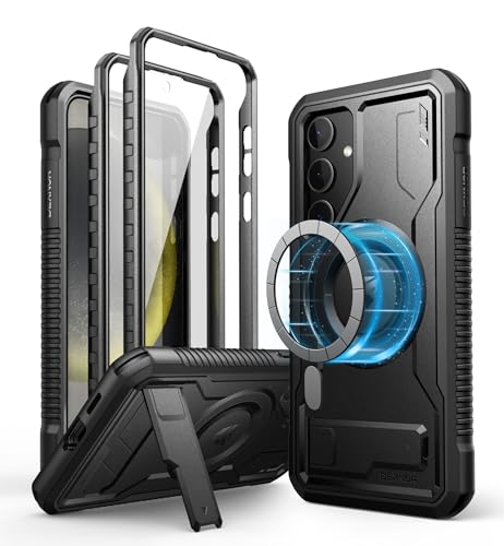 Magnetic Case for  Galaxy S24 Plus Case with Kickstand & 2 Front Frames & Built-in Screen Protector, Compatible with Magsafe, Bumper Rugged
