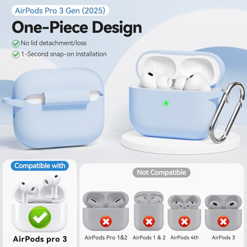 for Airpods Pro 3 Case 2025 with Cleaning & Keychain, Soft Silicone Case for  AirPods Pro 3rd Generation Case Cover for Women Men Girly,