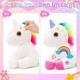 10Pcs Unicorn Party Favor Bulk Toys Mini Plush Unicorn Stuffed Animals With Coloured Pens Small Rainbow Unicorn Keychain For Birthday Wedding Christmas Goodie Bag Stuffer Party