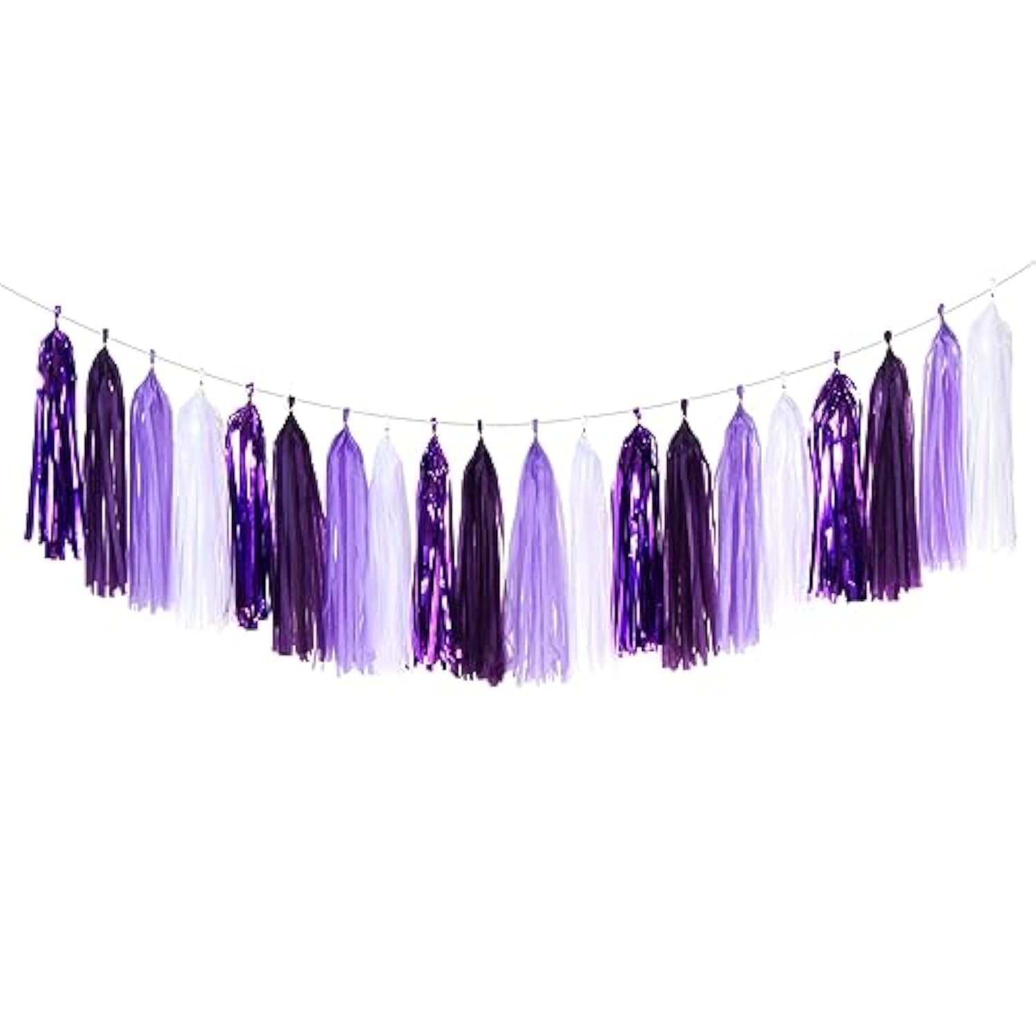 Purple White Lavender Party-Decorations Tassel-Garland - 20Pcs Women Girl Birthday Supplies Tassels, Baby Bridal Shower Wedding Engagement Bachelorette Graduation Decor