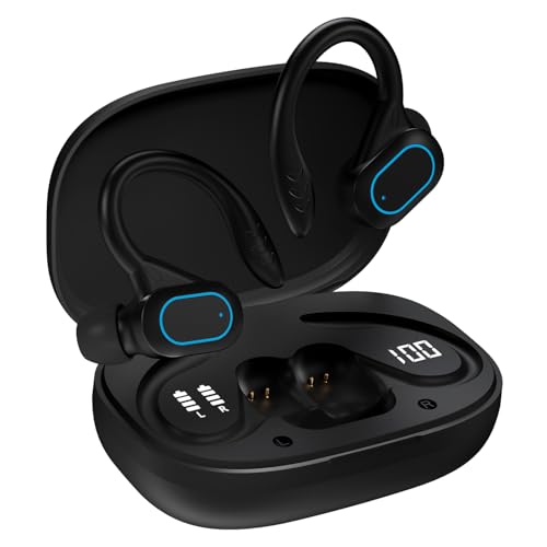 Wireless Earbuds 28H Battery LED Display Open Ear Clip Headphones,Bluetooth 5.4 Wireless Sports Earbuds IPX5 Sweatproof Low Latency Gaming Headset