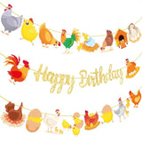 Chicken Birthday Banners 3Pcs Party Decorations Glitter Gold Chicken Farm Birthday Party Supplies For Chick Backyard Theme Baby Shower Decorations