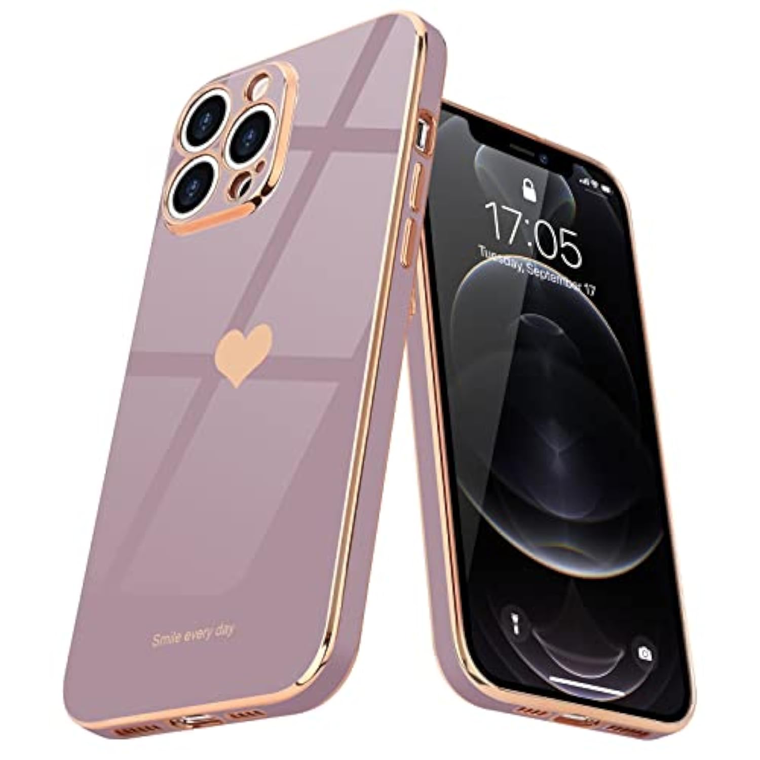Compatible With Iphone 12 Pro Case For Girl Women Cute Love-Heart Luxury Plating Soft Back Cover Raised Camera Protection Bumper Silicone Shockproof Phone Case For Iphone 12 Pro, Lavender