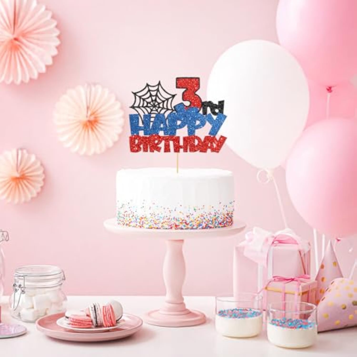 Happy 3Nd Birthday Cake Topper Spider Web Cartoon Boy Three Years Party Decor