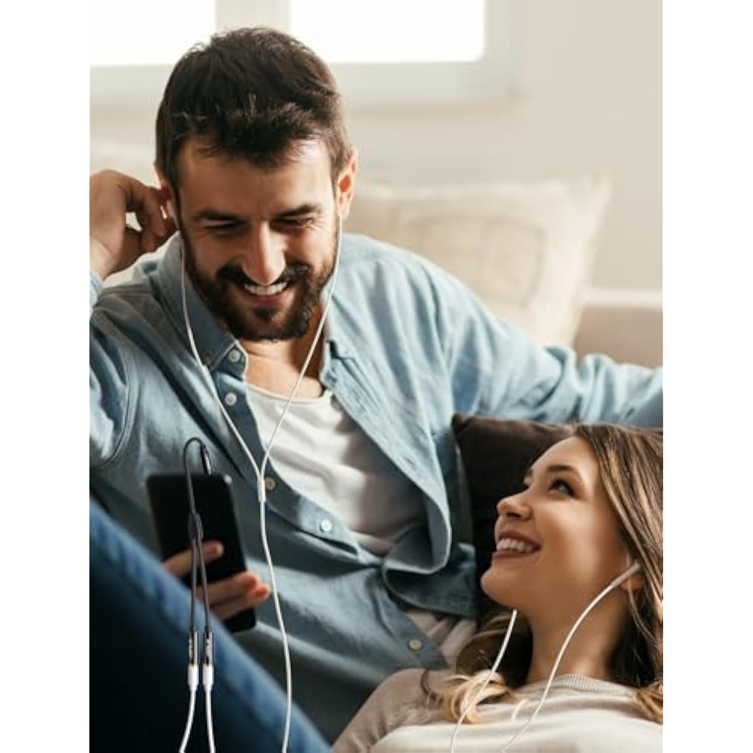 Headphone Splitter - 3.5Mm Male Trs To Dual 3.5Mm Female Adapter Nylon-Braided Stereo Y Aux Cable Splitter For Iphone, Samsung, Tablets, Laptop, Playstation And More [Black]