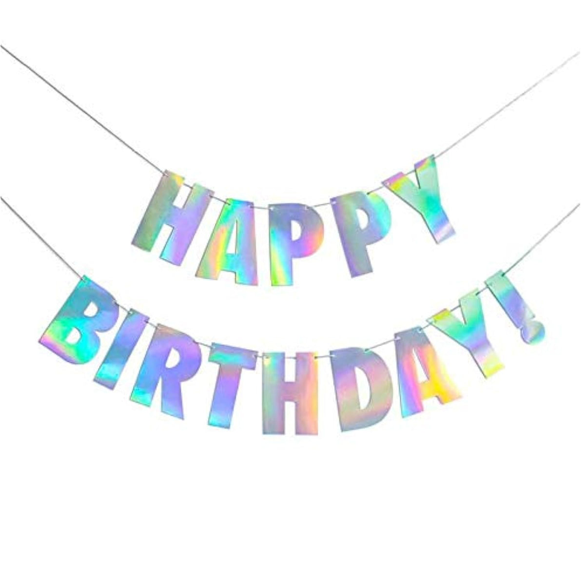 Pre-Strung Holographic Happy Birthday Banner Iridescent White Party Garland