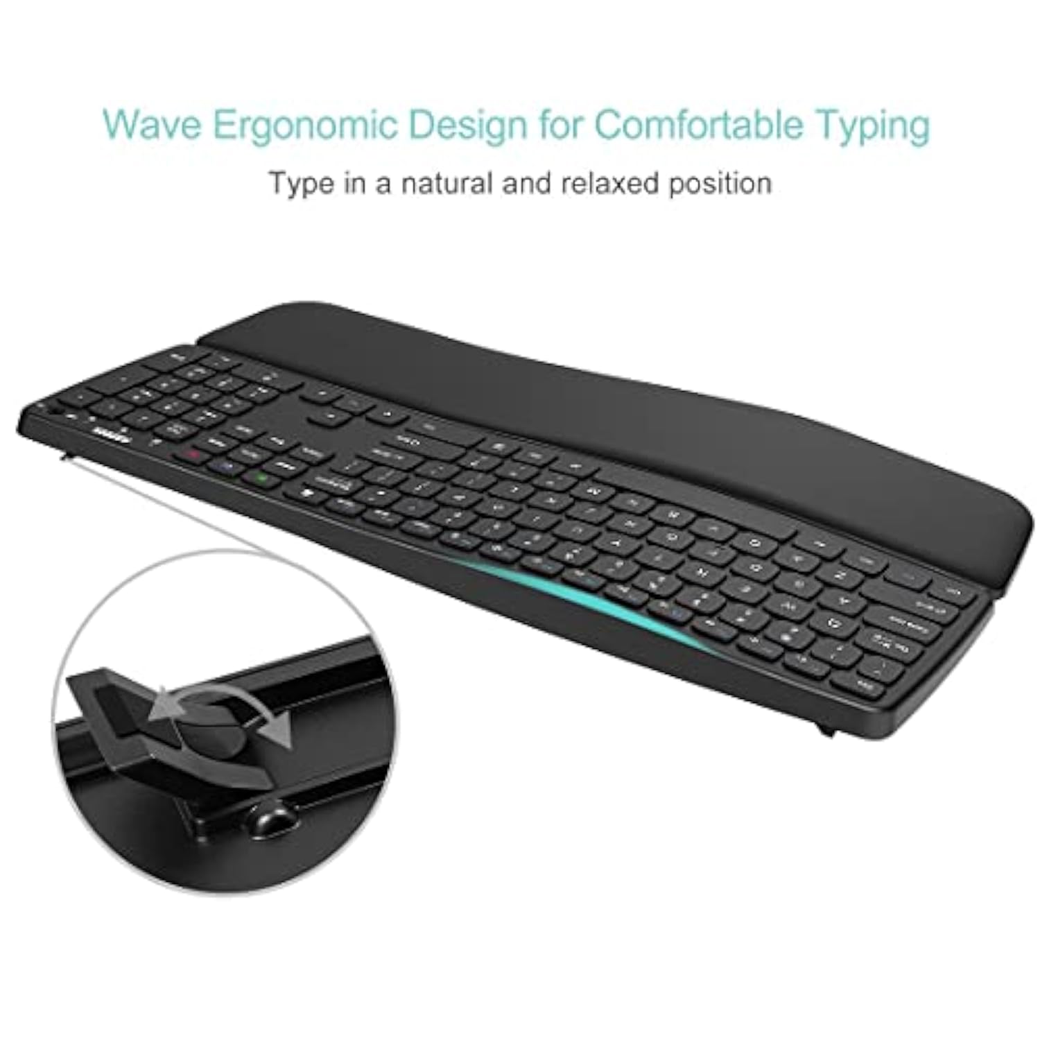 Universal Wave Ergonomic Keyboard With Palm Rest Multi-Device Full Size Wirele