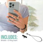 Phone Wristlet - Case Clinger - Universal Iphone Holder With Detachable Wrist Strap Loop For All Phone Cases - Black Vegan Leather