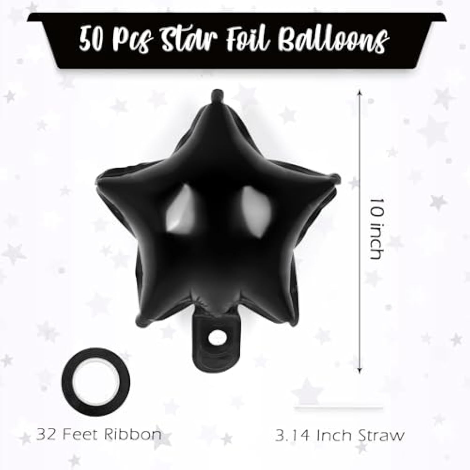 50-Pack 10-Inch Black Star Foil Balloons for Party and Wedding Decorations