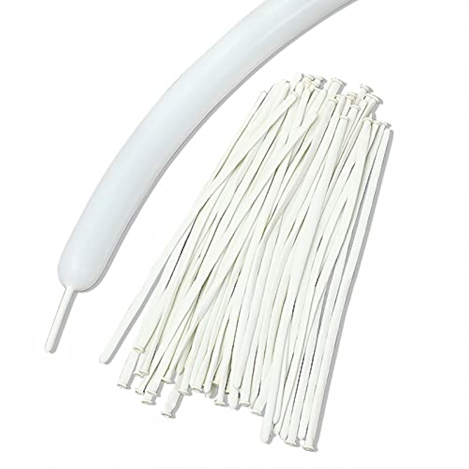 White Latex Long Balloons 260Q - DIY Party Decorations (100pcs with Ties)