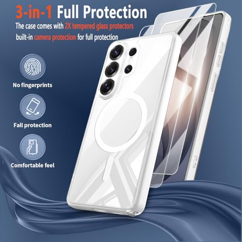 Magnetic for  Galaxy S26 Ultra Case with Screen Protector 2X,Compatible with MagSafe,Phone Case Slim Hard PC Silicone Bumper Shockproof