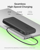 Portable Charger 25K, Power Bank with Integrated USB C Cable, 158W - Fast Charging Laptop Portable Battery Pack for MacBook Pro 14, iPhone 17 Series,