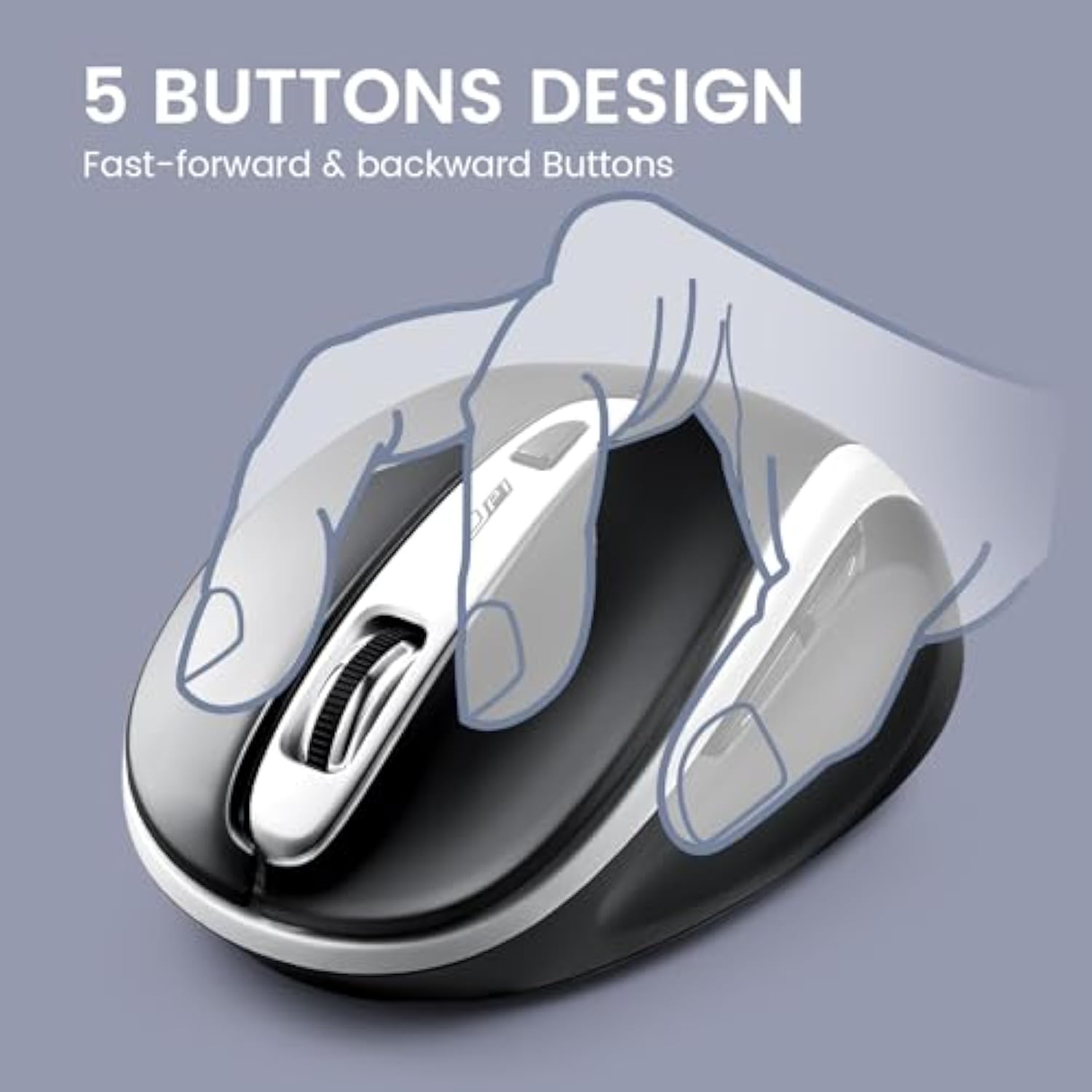 Perixx PERIMICE-721WB Wireless Ergonomic Mouse - 5 Button Optical Design - Silent Clicks - Compatible for Desktop and Laptop PC - Wireless 2.4 GHz - White and Black