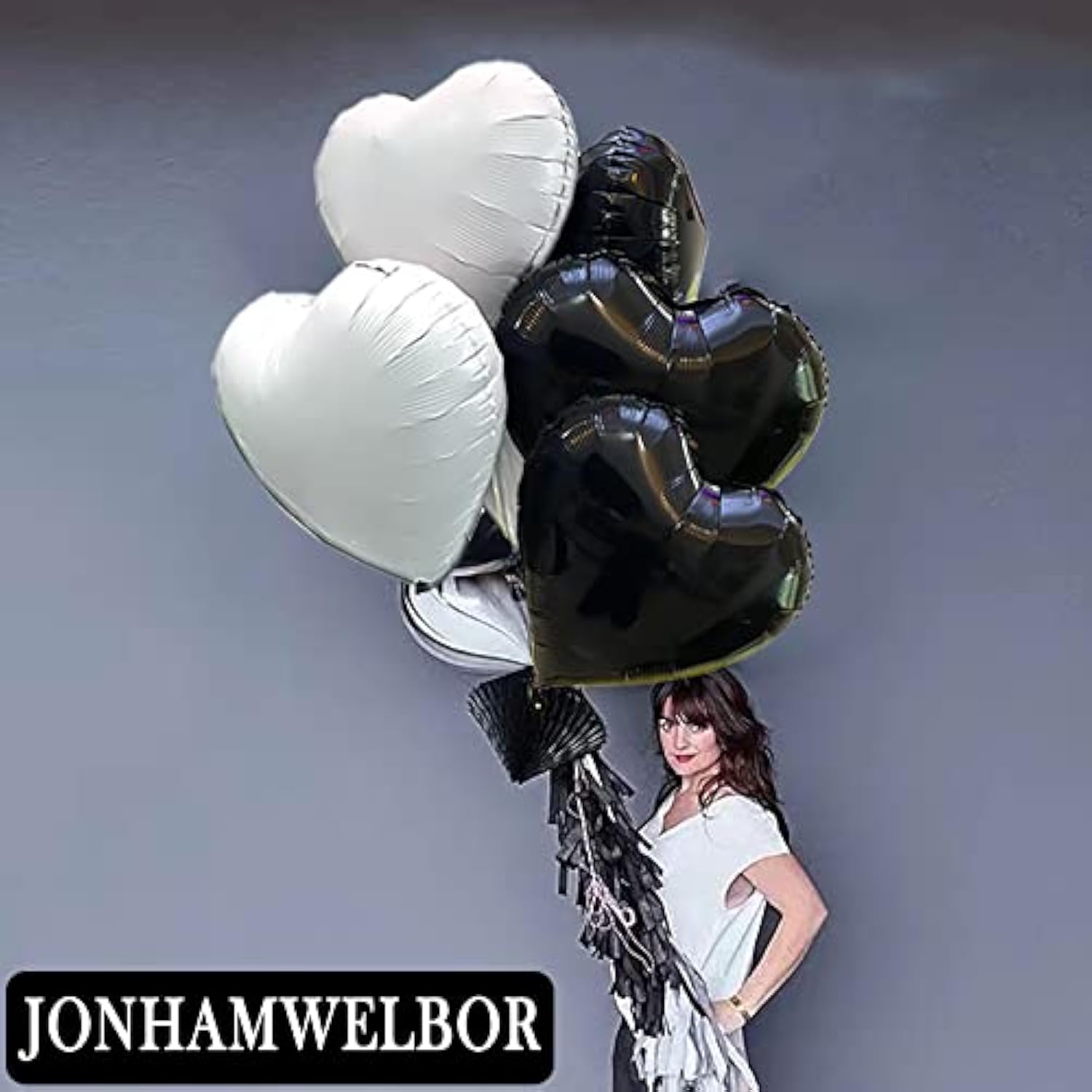 20Pcs 18 Inch Black Foil Mylar Heart Shape Balloons Decorations Valent