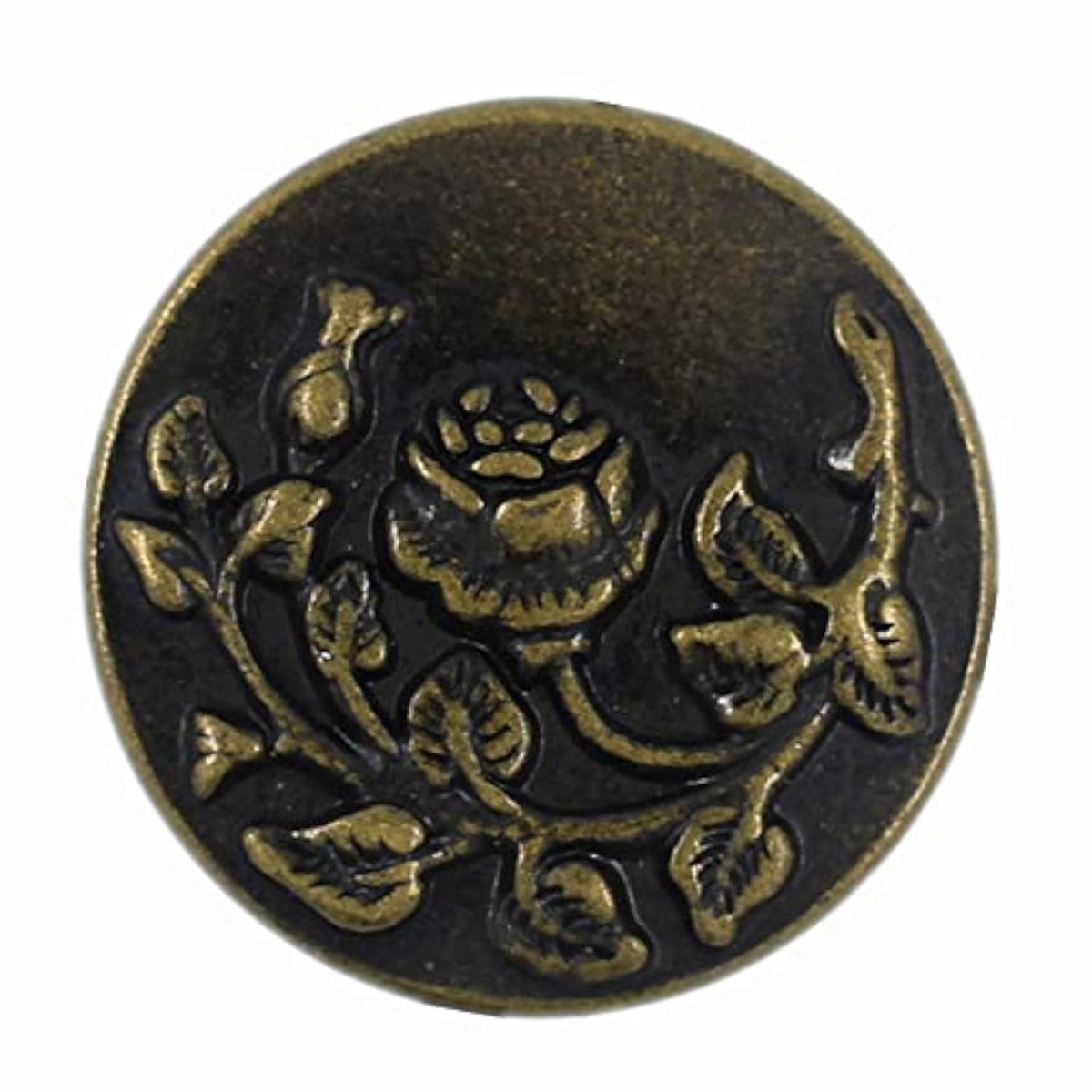 12 Pieces Rose And Vine Metal Shank Buttons. 20Mm (3/4 Inch) (Antique