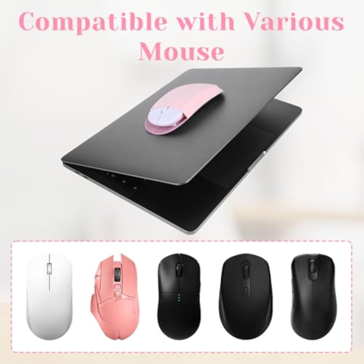 3 Pack Mouse Pouch For Laptop, Universal Mouse Holder For Laptop Reusable Adhesive Slim Pouch Stick-On Compatible With Computer Office Home Storage (Grey,Black,Pink) (Oval)