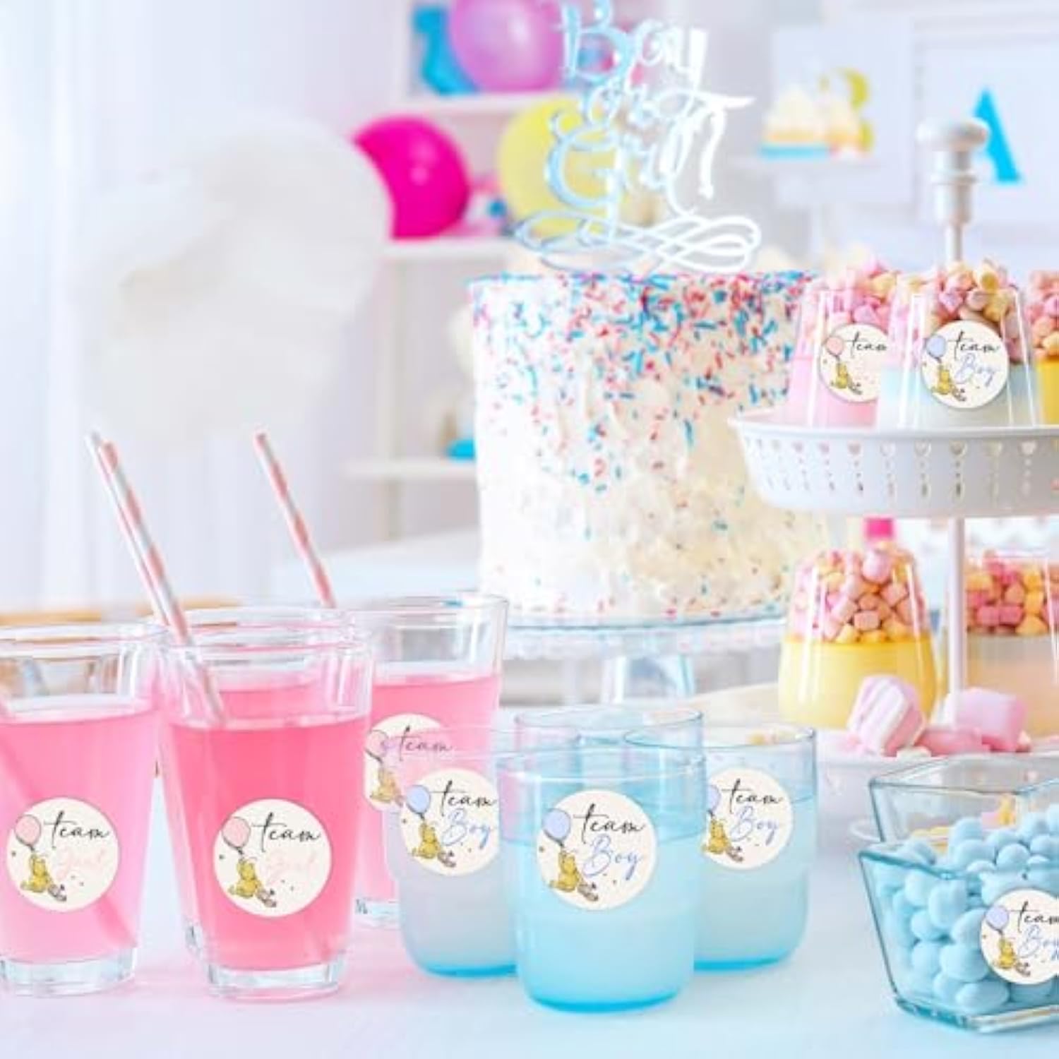72Pcs Winnie Gender Reveal Stickers, Winnie Baby Shower Decoration, Gender Reveal Decor, The Pooh Sticker, Team Boy Or Girl Stickers, Games For Voting Game