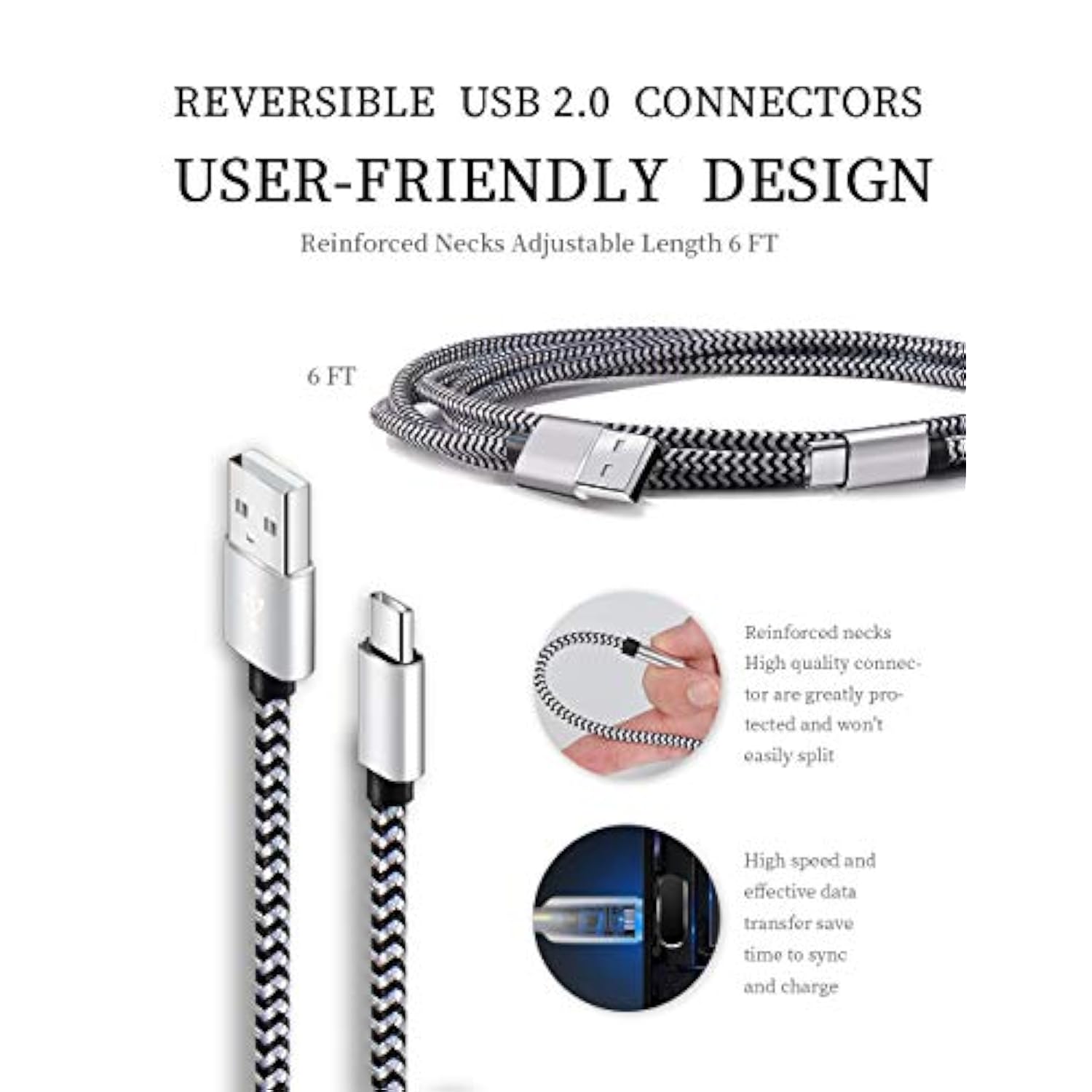 Usb Type C Cable Fast Charging, Tpc001 5 Pack(6Ft 3A) Braided C Charger Cables Compatible With Samsung S10E/Note 9/S10/S9/S8 Plus/A80/A50/A20