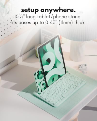 Bluetooth Keyboard For Tablet | Wireless Keyboard For Ipad Mini/Air/Mini, Iphone (Multi-Device, Built-In Stand, Rechargeable) Easy To Use And Cute Portable - Mint Green