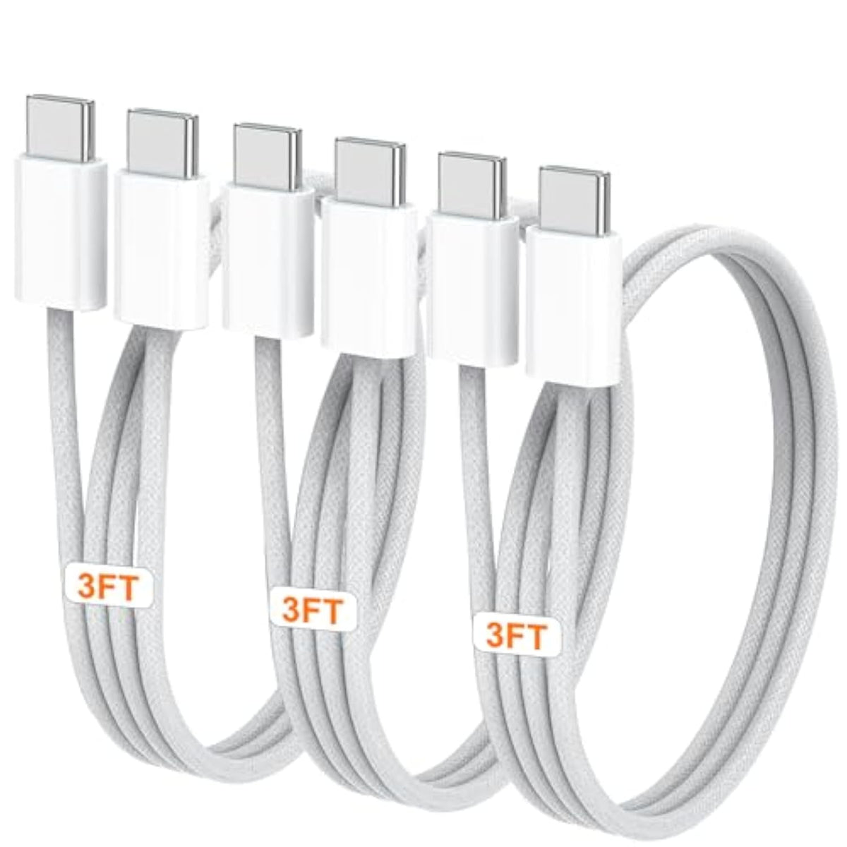 Usb C Cable, (3Ft, 3Pack) Usb C To Usb C Charging Cable, 100W/3A Fast Type C Nylon Braided Cord Compatible With Iphone 16/16 Pro/16 Pro Max/16 Plus/15, Ipad Pro 2021, Air5, Macbook Pro 2020