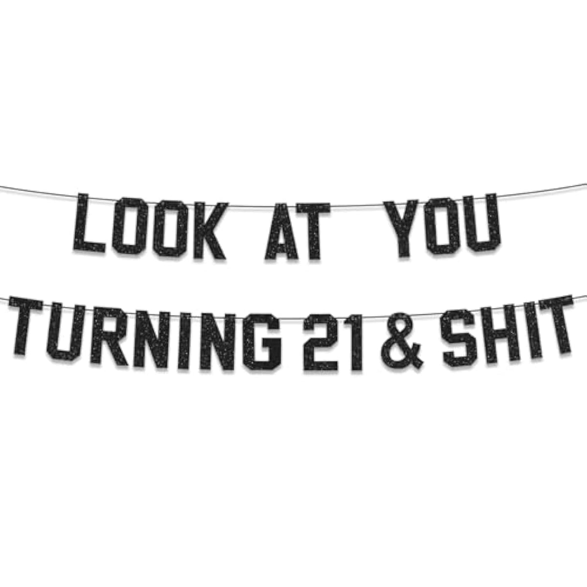 21st Birthday Banner, Black Glitter, "Look at You Turning 21" Party Decor