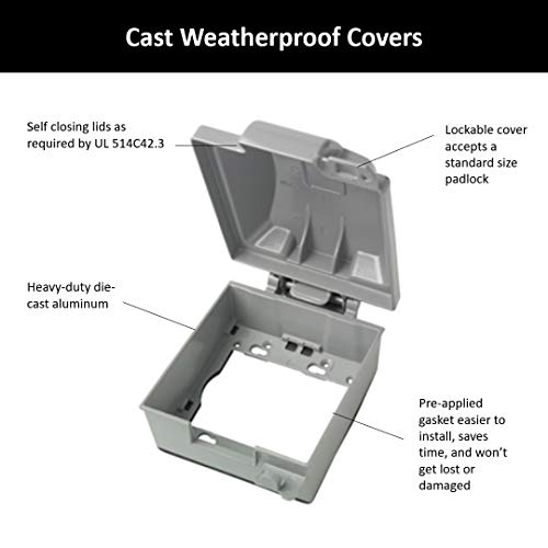 Legrand- Wiucast2 2 Gang Cast Weatherproof Box And Cover, Die-Cast Aluminum, For Decorator/Gfci Or Duplex Outlet, Gray (1 Count)