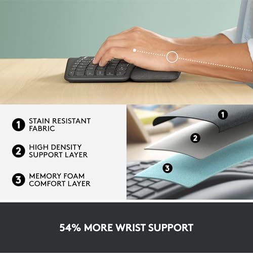 Ergo K860 Wireless Ergonomic Keyboard - Split Keyboard, Wrist Rest, Natural Typing, Stain-Resistant Fabric, Bluetooth And Usb Connectivity, Compatible With Windows/Mac, Black