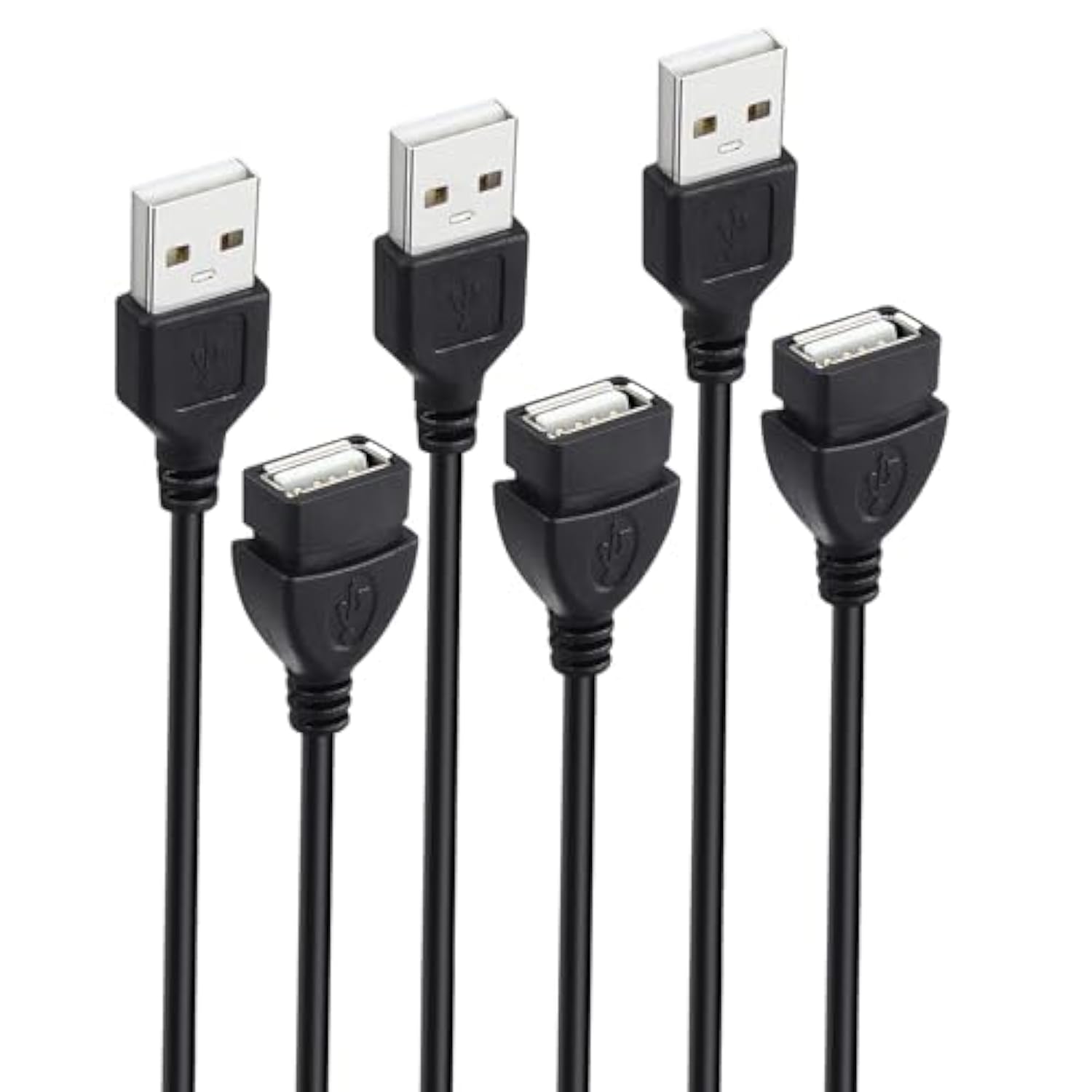 USB Extension Cable 10 ft Long 3-Pack, Male to Female USB-A 2.0 Extender Cord
