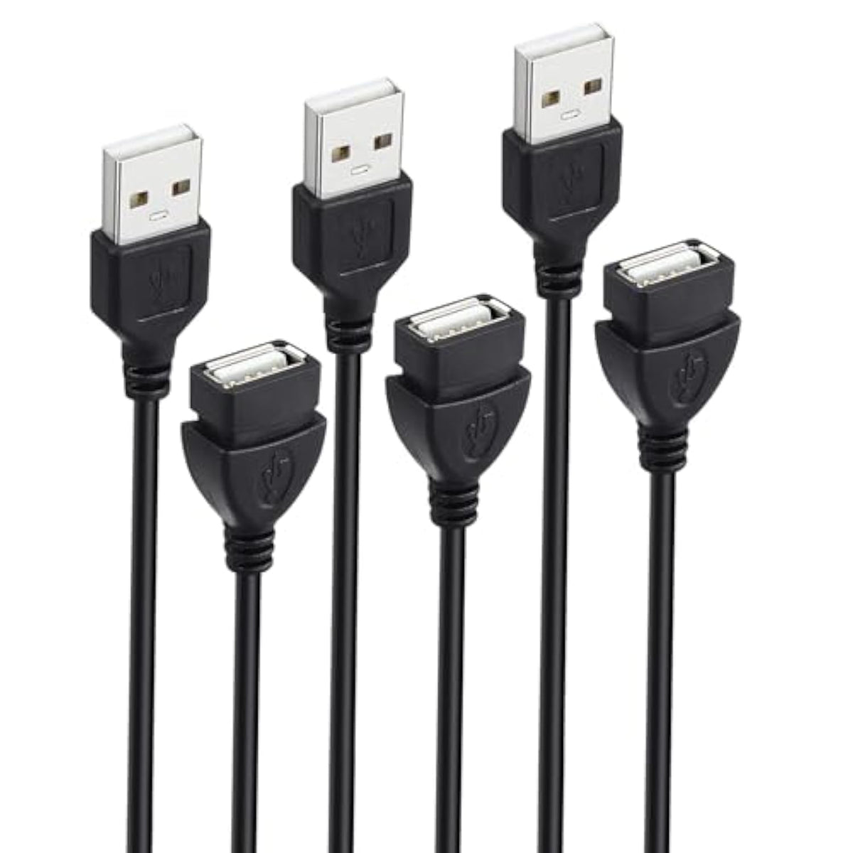 USB Extension Cable 10 ft Long 3-Pack, Male to Female USB-A 2.0 Extender Cord