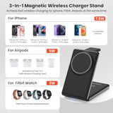 3 In 1 Magnetic Wireless Charging Station For Fitbit Watch, Foldable Wireless Charger Stand For Iphone 16/15/14/13/12 Pro Max, Fitbit Watch Versa 4/Versa 3/Sense 2/Sense, Airpods 3/2/Pro