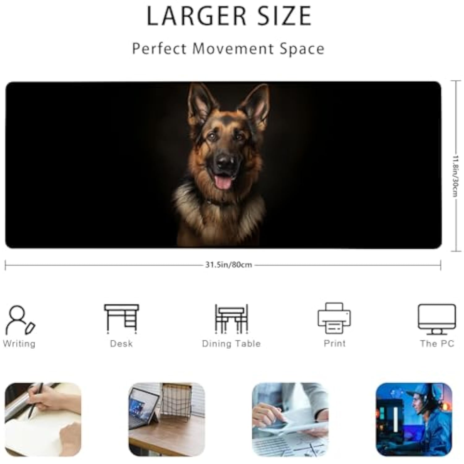 German Shepherd Dog Gaming Mouse Pad Gifts 31.5" X 11.8", Non-Slip Rubber Base Mousepads For Computers Laptop School Office Home Accessories Decor, Mouse Pad, Keyboard Desk Mat