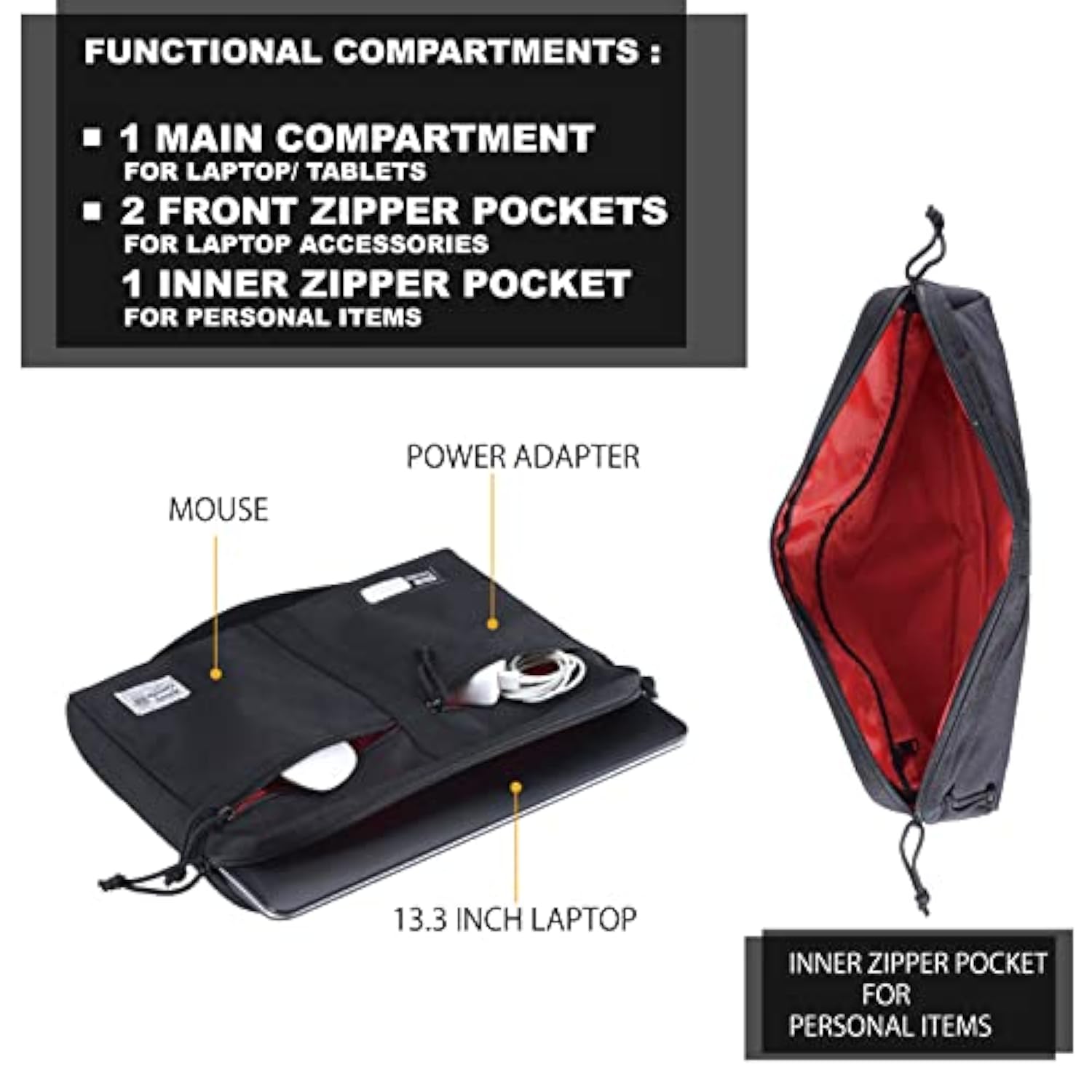 Rough Enough 13 14 Inch Laptop Sleeve Bag Tablet Carrying Case Briefcase For Travel Business With Zipper Pockets Heavy Duty Fabric Cordura Black
